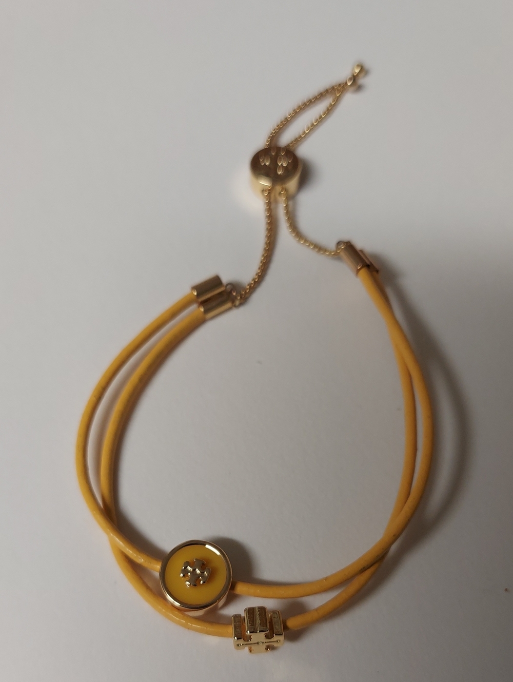 Tory Burch Yellow Double-Strand Logo Slider Bracelet with Gold-Tone Hardware - Picture 2 of 5